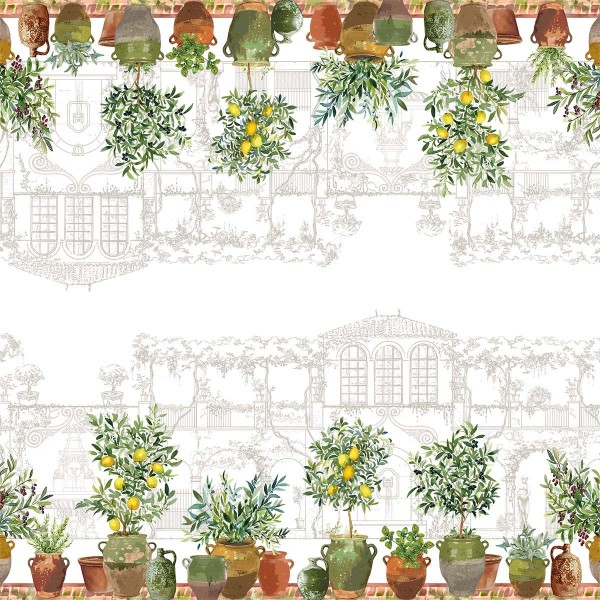Nappe imprimée métis lin/coton lavé Jardin provençal Olive, Garnier-Thiébaut 