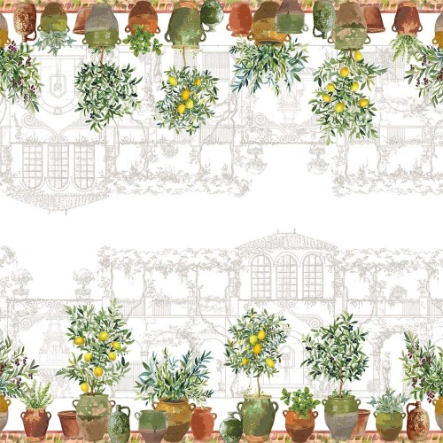 Petit carré déco imprimé métis lin/coton lavé Jardin provençal Olive, Garnier-Thiébaut