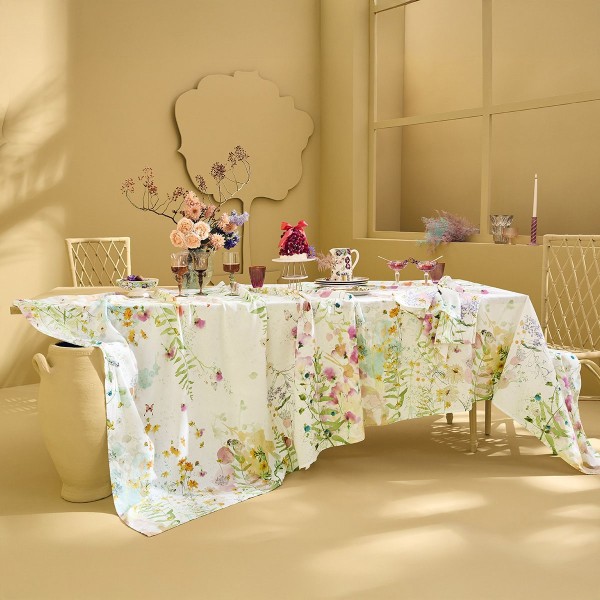 Nappe métis lin et coton lavé imprimé Rosée du matin Printemps, Garnier-Thiébaut 