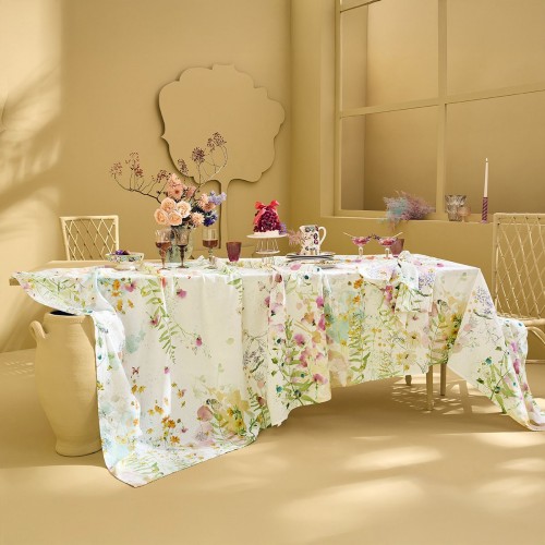 Nappe métis lin et coton lavé imprimé Rosée du matin Printemps, Garnier-Thiébaut 