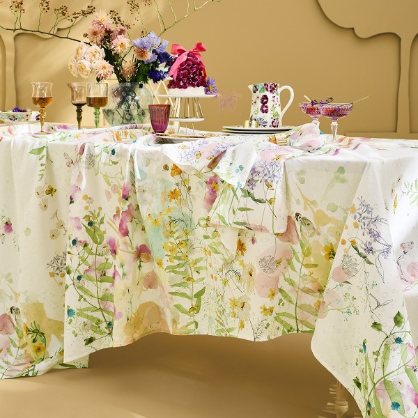 Nappe métis lin et coton lavé imprimé Rosée du matin Printemps, Garnier-Thiébaut 