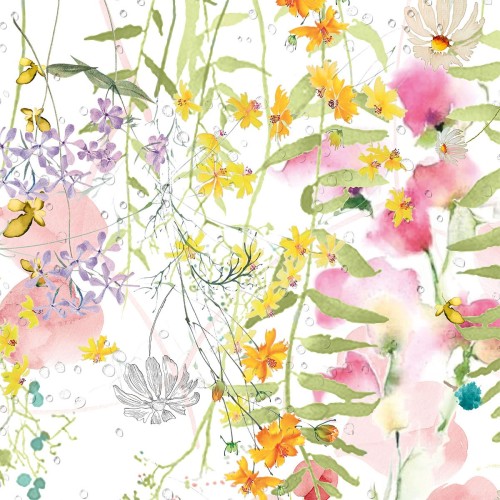 Serviettes de table métis lin et coton lavé imprimé Rosée du matin Printemps, Garnier-Thiébaut