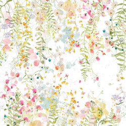 Petit carré déco métis lin et coton lavé imprimé Rosée du matin Printemps 115x115, Garnier-Thiébaut