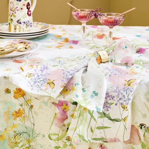 Serviettes de table métis lin et coton lavé imprimé Rosée du matin Printemps, Garnier-Thiébaut
