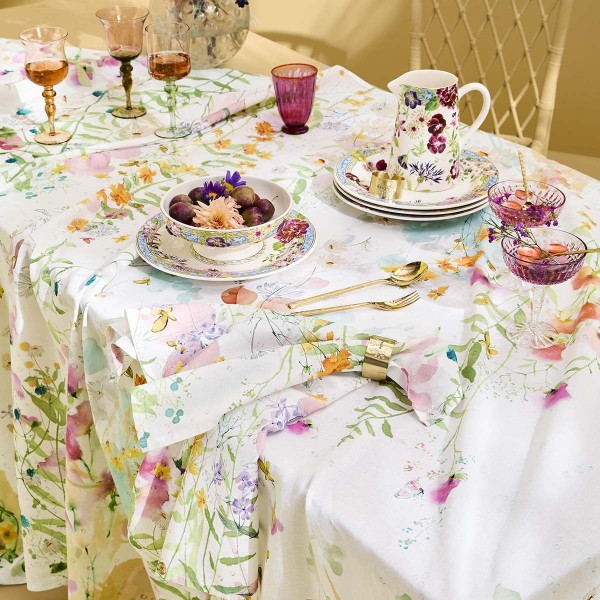 Serviettes de table métis lin et coton lavé imprimé Rosée du matin Printemps, Garnier-Thiébaut