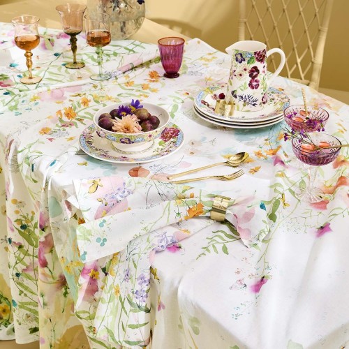 Serviettes de table métis lin et coton lavé imprimé Rosée du matin Printemps, Garnier-Thiébaut
