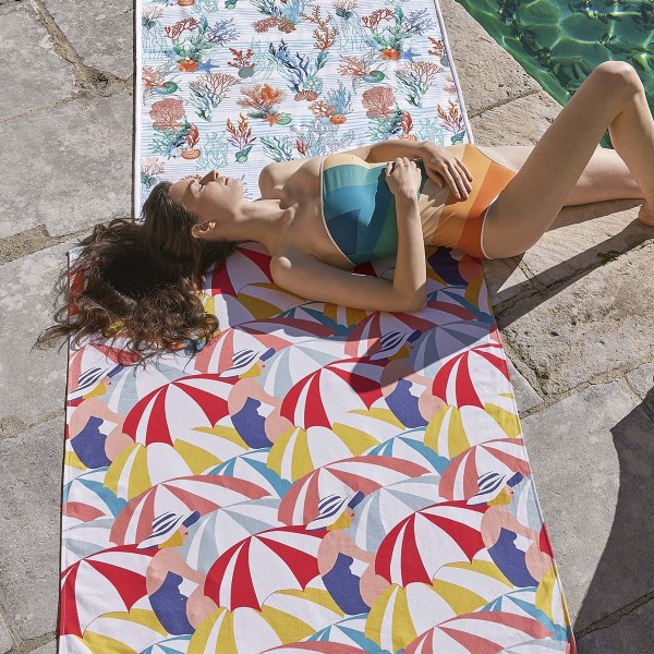 Serviette de plage, fouta Algues Corail, Garnier-Thiébaut