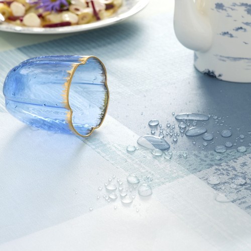 Nappe enduite sur mesure Mille Textures Bleu laize 180cm, Garnier-Thiébaut