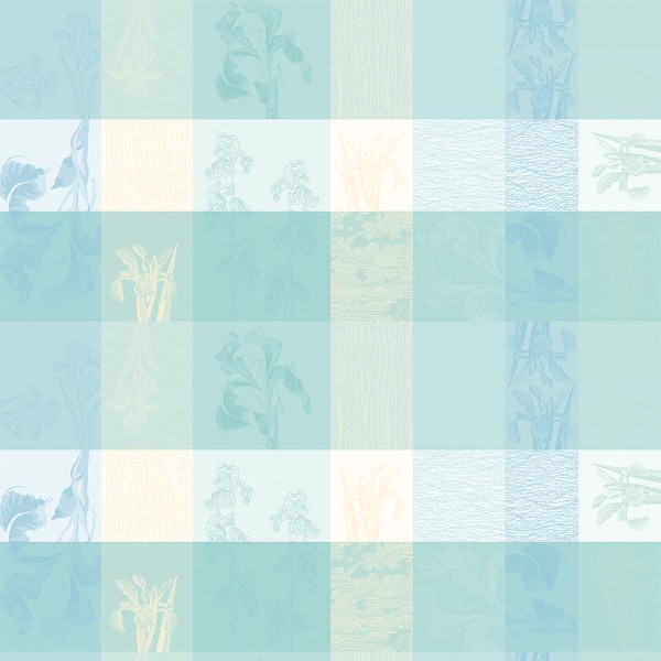 Nappes au mètre coton Mille Iris d'eau Aqua laize 185cm, Garnier-Thiébaut