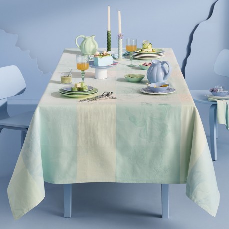 Nappes au mètre coton Mille Iris d'eau Aqua laize 185cm, Garnier-Thiébaut
