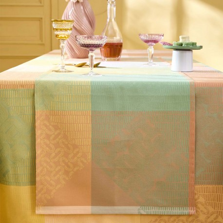 Chemin de table coton jacquard Mille Empreintes Pastel, Garnier-Thiébaut