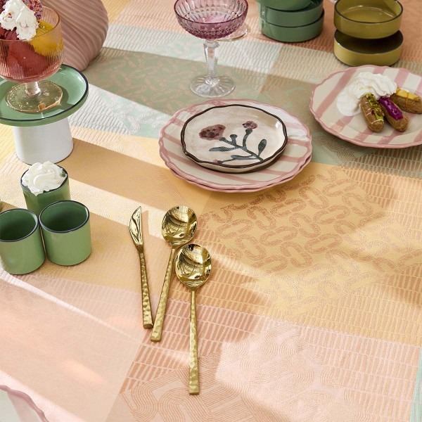 Tissu nappe au mètre coton jacquard Mille Empreintes Pastel en 160cm, Garnier-Thiébaut