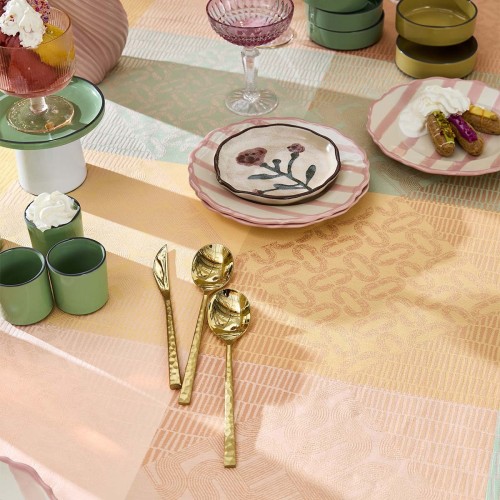 Tissu nappe au mètre coton jacquard Mille Empreintes Pastel en 160cm, Garnier-Thiébaut