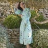 Kimono long imprimé en satin de coton 120 fils/cm² Le Printemps Azur, Garnier-Thiébaut