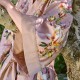 Kimono long imprimé en satin de coton 120 fils/cm² Magnolias Rose fumé, Garnier-Thiébaut