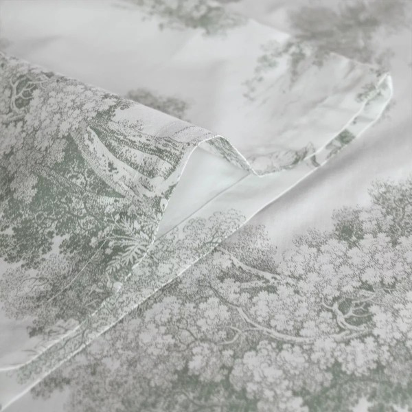 Kimono long imprimé en percale de coton 80 fils/cm² Poésie Verde, Garnier-Thiébaut