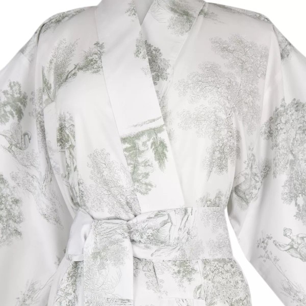 Kimono long imprimé en percale de coton 80 fils/cm² Poésie Verde, Garnier-Thiébaut