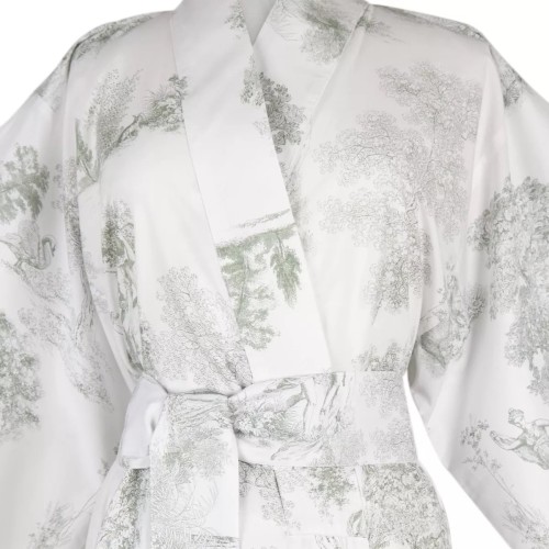 Kimono long imprimé en percale de coton 80 fils/cm² Poésie Verde, Garnier-Thiébaut
