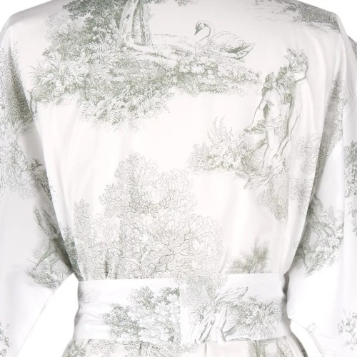Kimono long imprimé en percale de coton 80 fils/cm² Poésie Verde, Garnier-Thiébaut