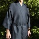 Kimono long jacquard en satin de coton 130 fils/cm² Vibrato Bleu nuit, Garnier-Thiébaut