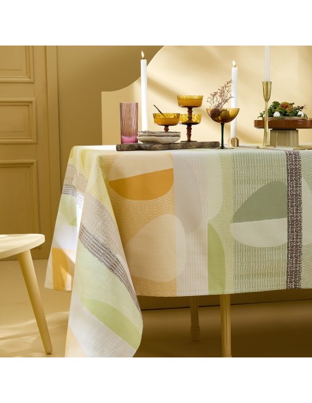 Nappe sur mesure coton jacquard Mille Galets Terre cuite, laize 160cm, Garnier-Thiébaut