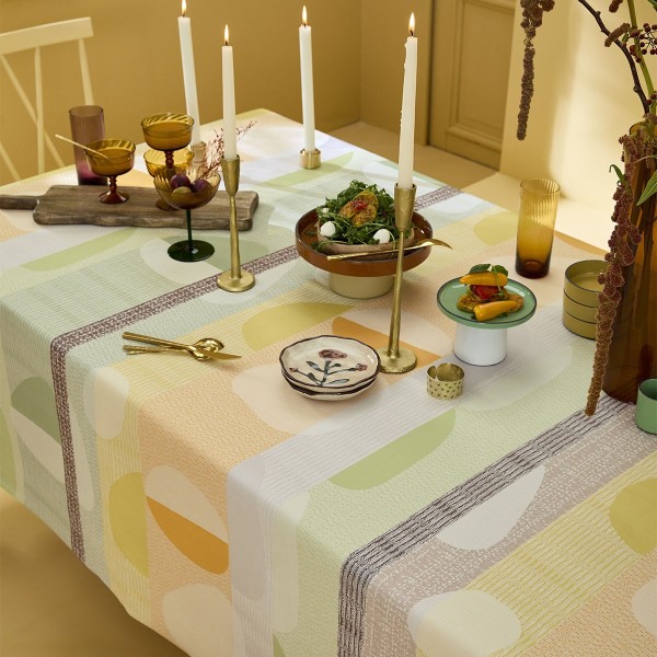 Tissu nappe au mètre coton jacquard Mille Galets Terre cuite en 160cm, Garnier-Thiébaut