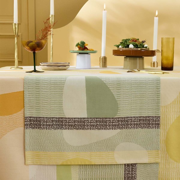 Chemin de table coton jacquard Mille Galets Terre cuite, Garnier-Thiébaut