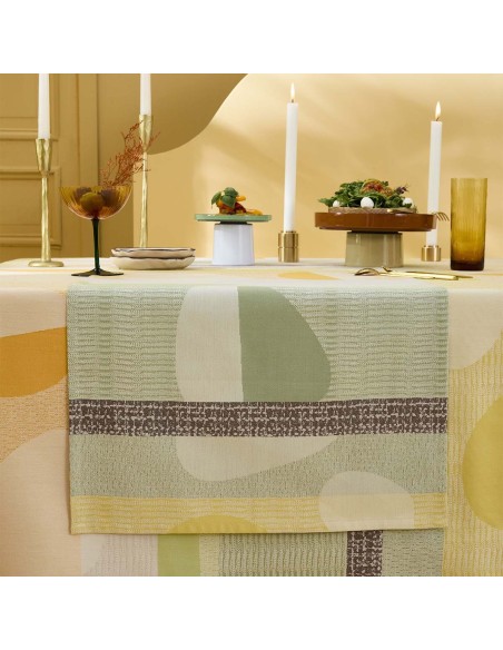 Chemin de table coton jacquard Mille Galets Terre cuite, Garnier-Thiébaut