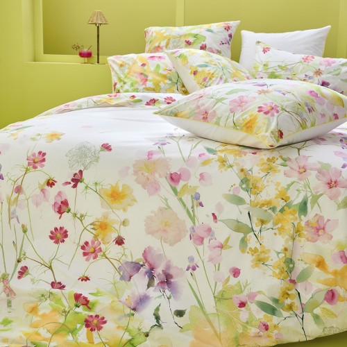 Garnier-Thiébaut - Parure de lit imprimée en percale de coton lavé 80 fils/cm² Souffle fleuri Printemps