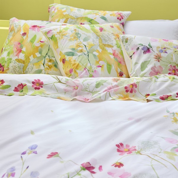 Garnier-Thiébaut -Taies d'oreiller imprimées en percale de coton lavé 80 fils/cm² Souffle fleuri Printemps
