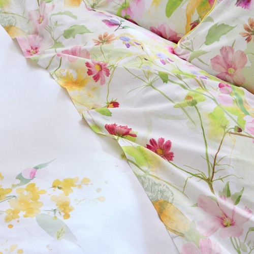 Garnier-Thiébaut - Drap plat imprimé en percale de coton lavé 80 fils/cm² Souffle fleuri Printemps