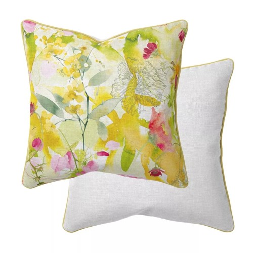 Garnier-Thiébaut -Taie d'oreiller carrée imprimée en percale de coton lavé 80 fils/cm² Souffle fleuri Printemps