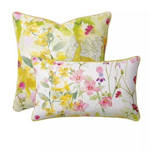 Garnier-Thiébaut -Taies d'oreiller imprimées en percale de coton lavé 80 fils/cm² Souffle fleuri Printemps
