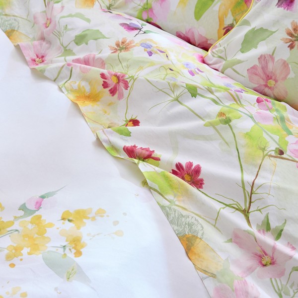 Garnier-Thiébaut - Drap plat imprimé en percale de coton lavé 80 fils/cm² Souffle fleuri Printemps