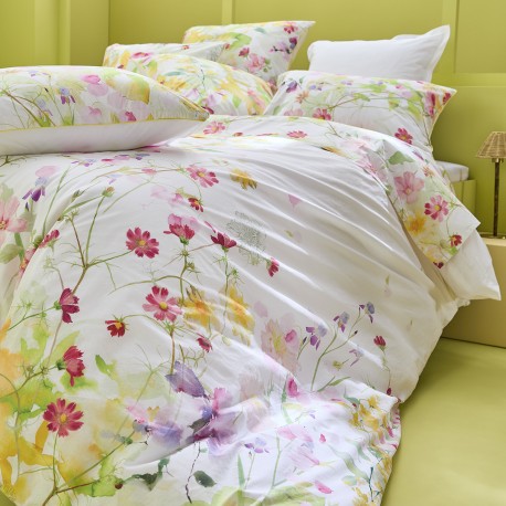 Garnier-Thiébaut - Housse decouette imprimée en percale de coton lavé 80 fils/cm² Souffle fleuri Printemps
