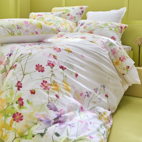 Garnier-Thiébaut - Housse decouette imprimée en percale de coton lavé 80 fils/cm² Souffle fleuri Printemps