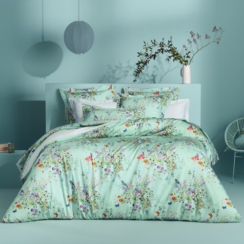 Garnier-Thiébaut - Housse de couette imprimée en satin de coton 120 fils/cm² Le Printemps Azur