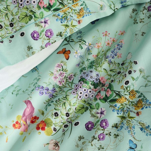 Garnier-Thiébaut - Housse de couette imprimée en satin de coton 120 fils/cm² Le Printemps Azur