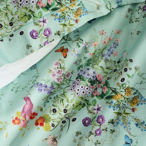 Garnier-Thiébaut - Housse de couette imprimée en satin de coton 120 fils/cm² Le Printemps Azur