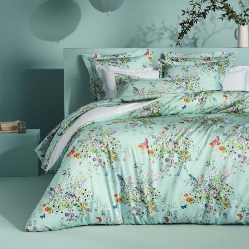 Garnier-Thiébaut - Housse de couette imprimée en satin de coton 120 fils/cm² Le Printemps Azur