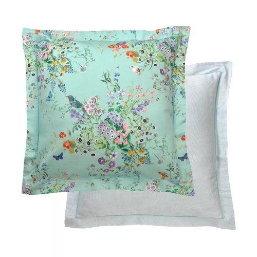 Garnier-Thiébaut - Taies imprimées en satin de coton 120 fils/cm² Le Printemps Azur