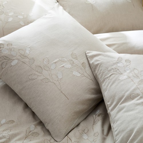 Garnier-Thiébaut - Taies d'oreiller brodées en percale de coton 80 fils/cm² lavé, Monnaie du pape Naturel