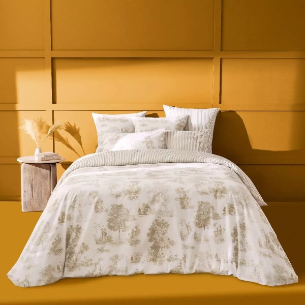 Garnier-Thiébaut - Parure de lit imprimée en percale de coton 80 fils/cm², Poésie Naturel