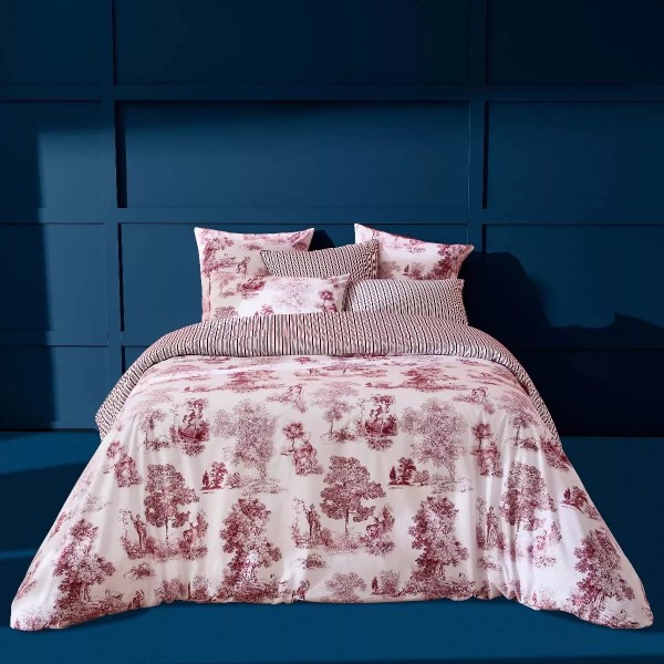 Garnier-Thiébaut - Parure de lit imprimée en percale de coton 80 fils/cm², Poésie Rosso
