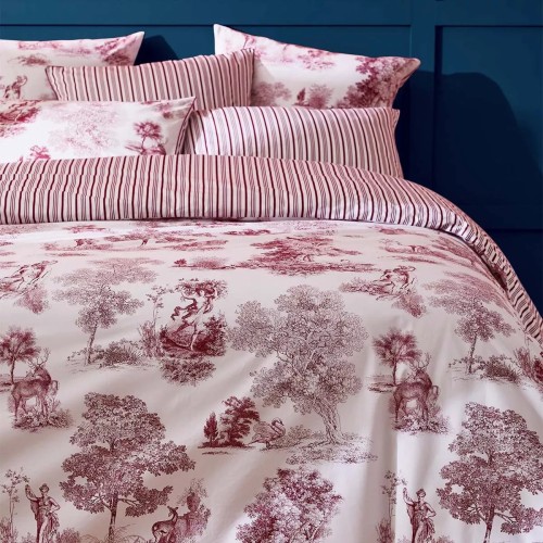 Garnier-Thiébaut - Parure de lit imprimée en percale de coton 80 fils/cm², Poésie Rosso
