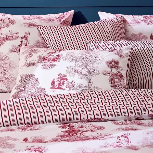 Garnier-Thiébaut - Parure de lit imprimée en percale de coton 80 fils/cm², Poésie Rosso