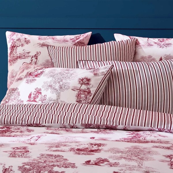 Garnier-Thiébaut - Parure de lit imprimée en percale de coton 80 fils/cm², Poésie Rosso