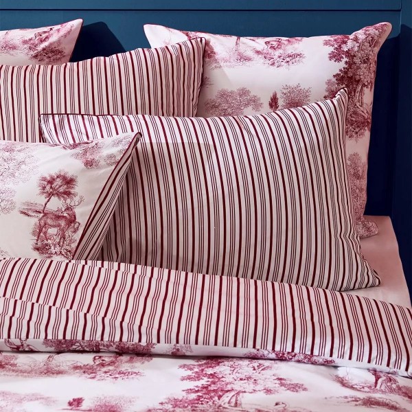 Garnier-Thiébaut - Taies d'oreiller imprimées en percale de coton 80 fils/cm², Poésie Rosso
