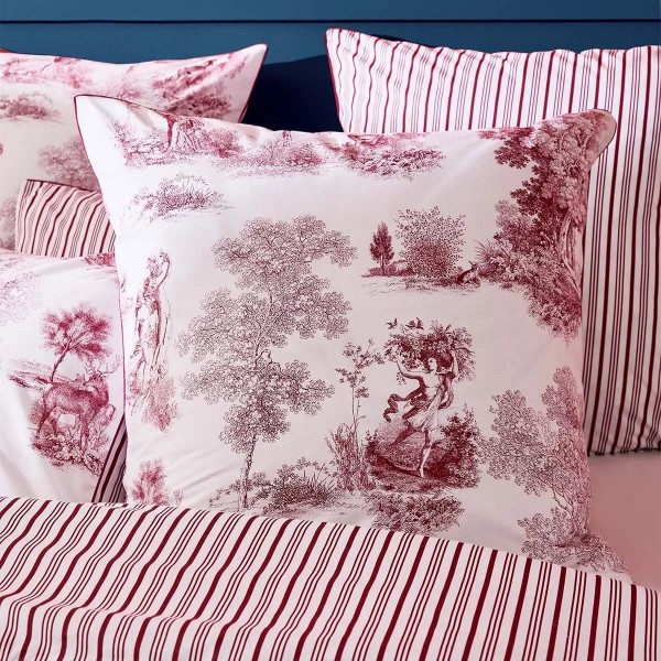 Garnier-Thiébaut - Taies d'oreiller imprimées en percale de coton 80 fils/cm², Poésie Rosso