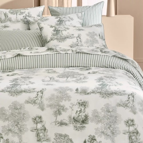 Garnier-Thiébaut - Parure de lit imprimée en percale de coton 80 fils/cm², Poésie Verde